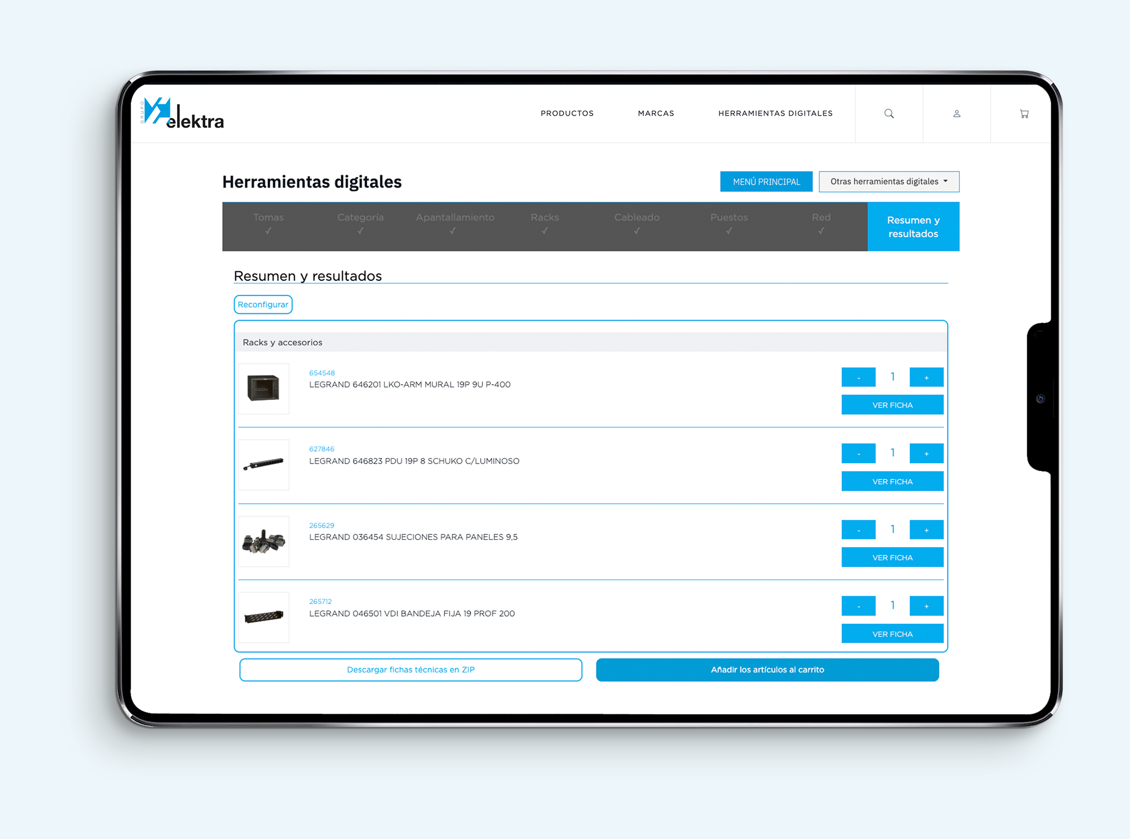 configurador de cableado resumen vidual del proyecto y toda la documentación técnica