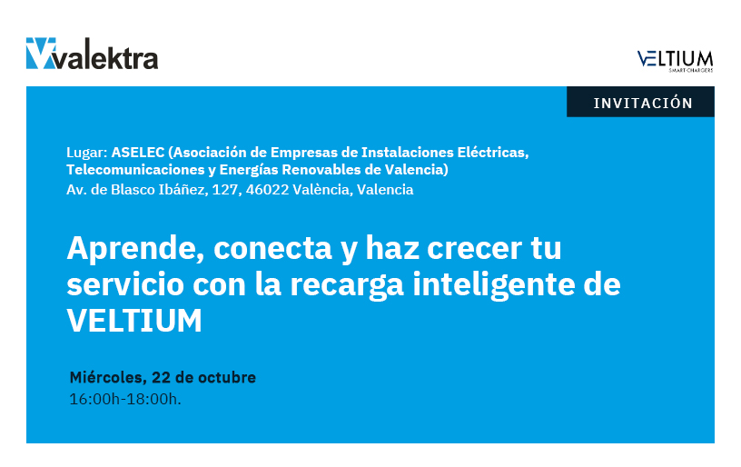 INVITACIÓN Formación sobre cargadores inteligentes VELTIUM en Valencia 