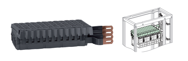 Conexión de interruptores de caja moldeada a un juego de barras de distribución