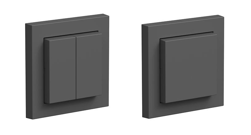 Interruptor cinético inalámbrico y sin pilas, certificado Zigbee. Disponible en blanco, antracita y negro.